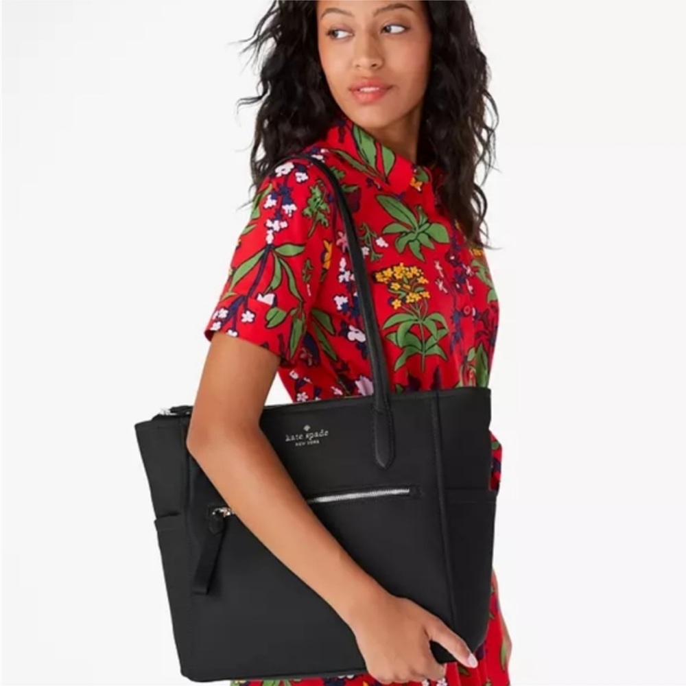 NWT KATE SPADE Black Nylon Large Chelsea Tote Bag With Luggage Sleeve